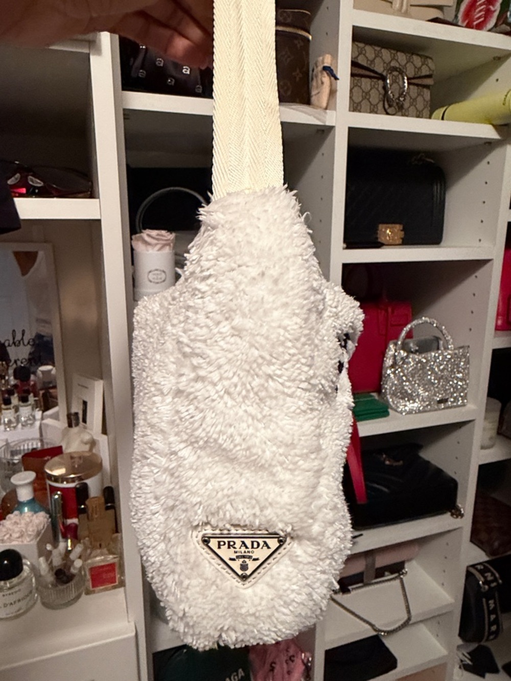 Prada White Teddy Shoulder Bag with Black Logo - Picture 2 of 4